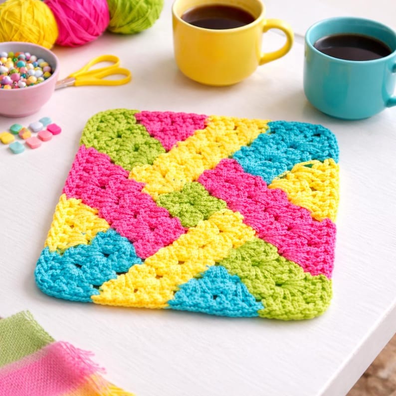 Granny Square Crochet Pattern PDF, Colorful Crochet Motif, Modern Afghan Block, Beginner Friendly, 4 Languages image 5