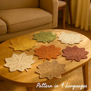 Crochet Maple Leaf Placemat Pattern PDF, Fall Table Decor, Autumn Coaster Pattern, Leaf Doily, Beginner Friendly, 4 Languages