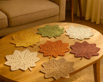Crochet Maple Leaf Placemat Pattern PDF, Fall Table Decor, Autumn Coaster Pattern, Leaf Doily, Beginner Friendly, 4 Languages