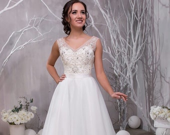 V Neckline Beaded Corset Wedding Dress | Ball Gown For Bride | Lace Corset Bohemian Wedding Dress | Romantic Bridal Dress | Bustier Corset