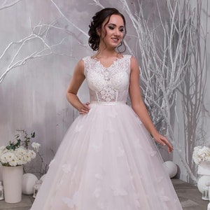 Blush Pink Wedding Dress With Butterflies Unique Bridal Gown Pink Ball ...