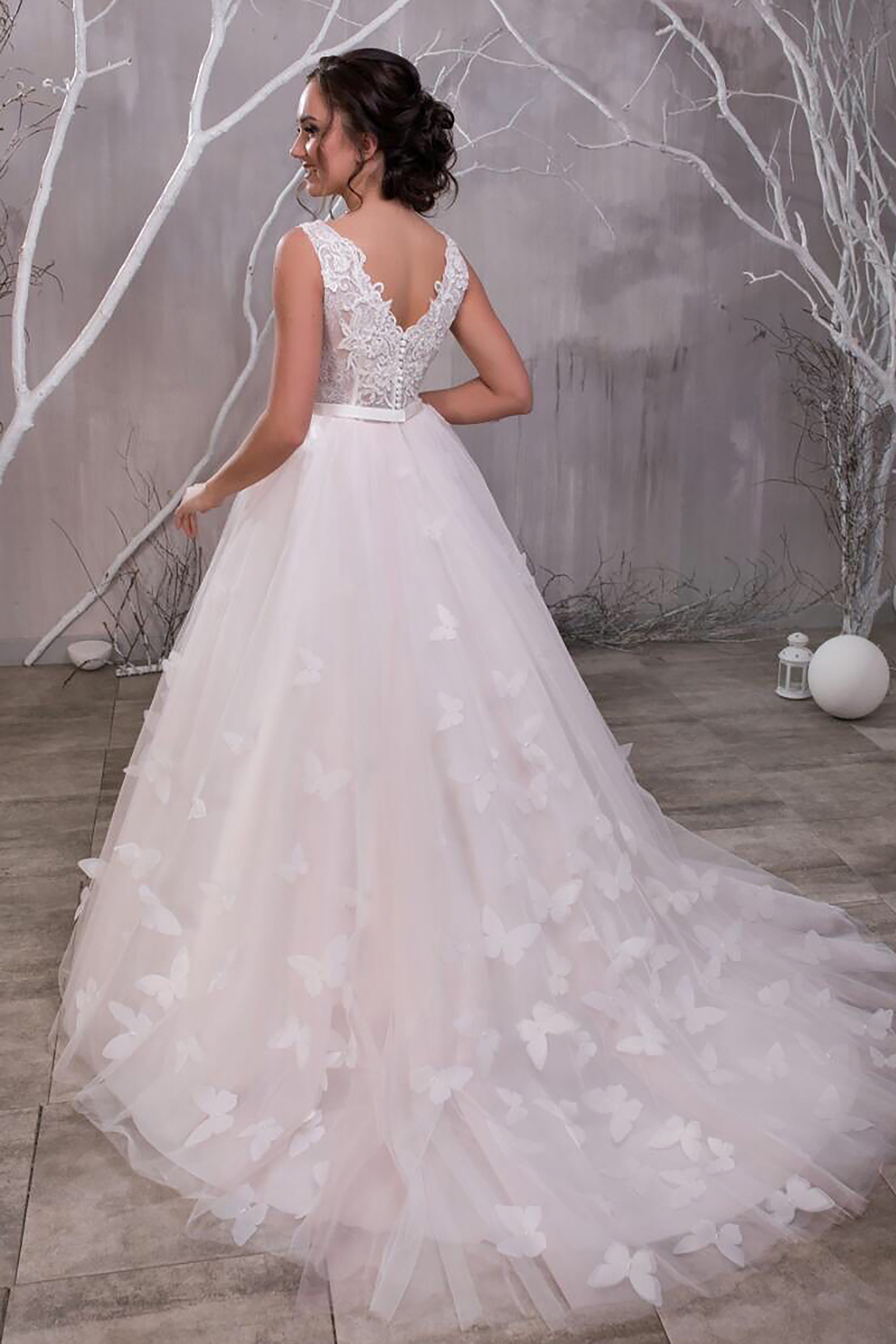 Blush Pink Wedding Dress With Butterflies Unique Bridal Gown Pink Ball ...