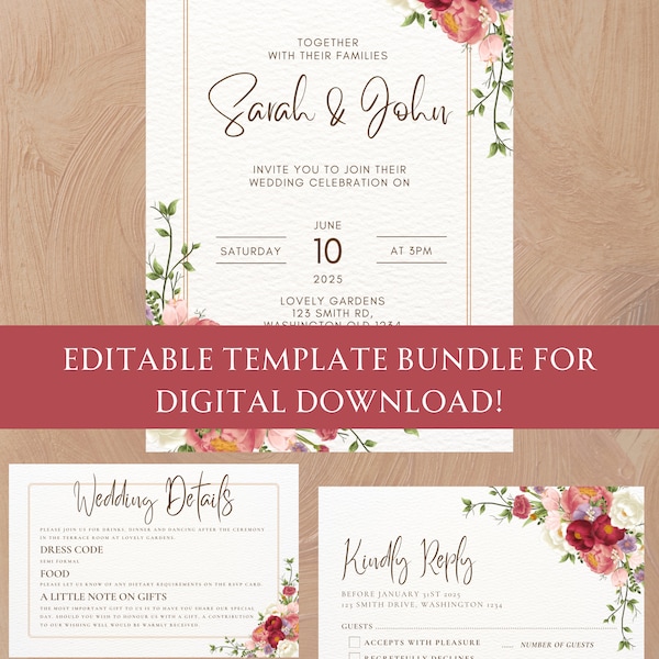 Unique Wedding Invitation Design Template, Elegant Custom Digital Wedding Invites, Modern, Minimalist, DIY Vintage Affordable Wedding Invite