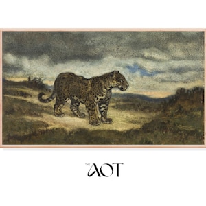 Samsung Frame TV Art | Standing Jaguar Landscape Vintage Oil Painting Digital Art | Frame TV Instant Download | Vintage Art | AOT Collection
