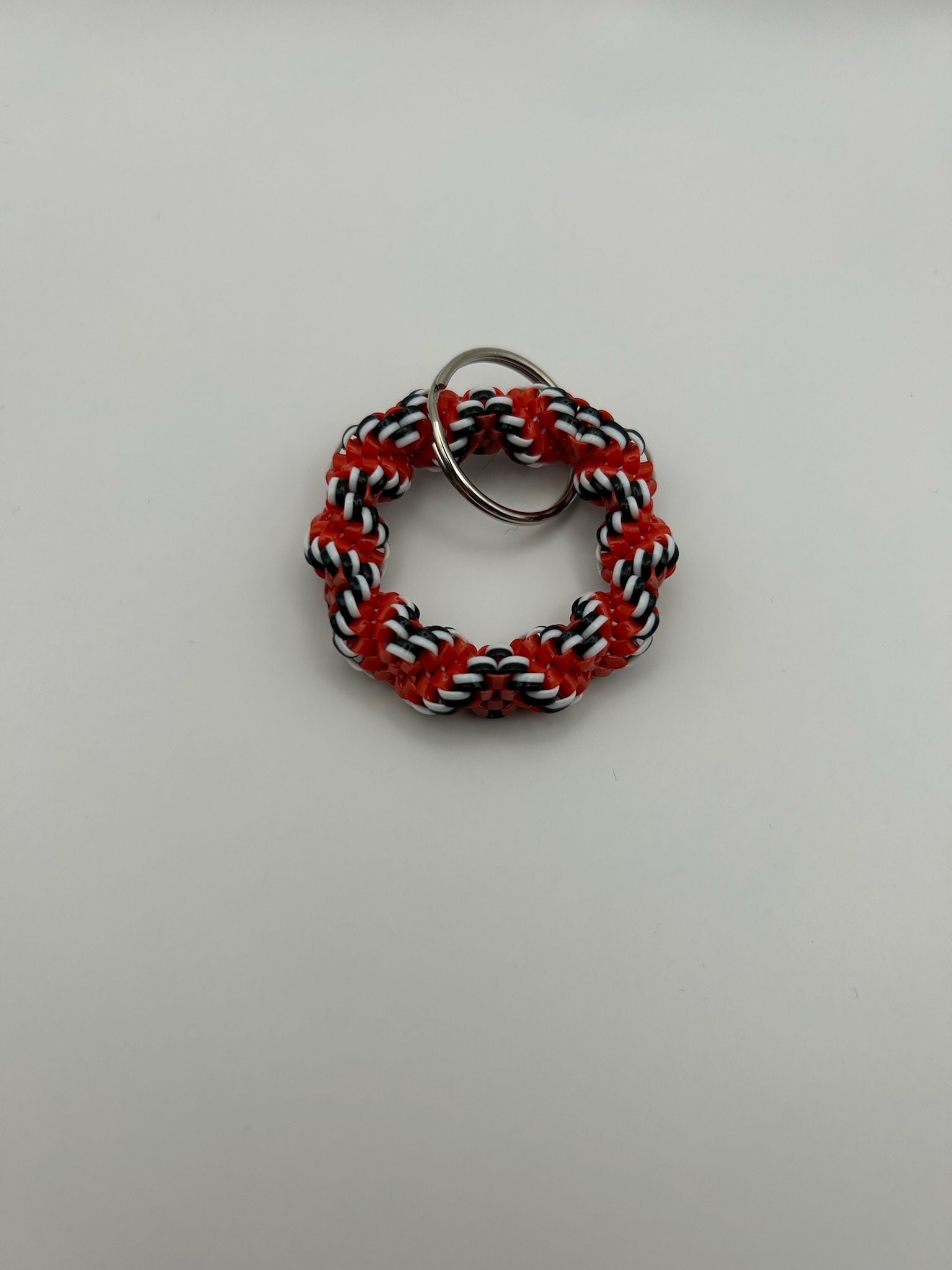 Red Black White Twist Zigzag Circle Boondoggle Keychain Multicolor
