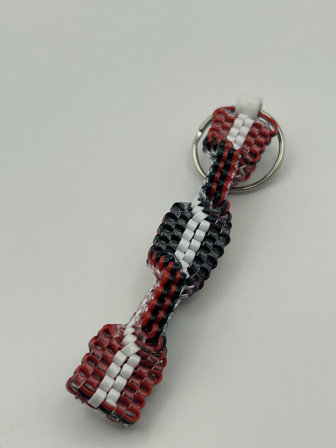 Red Black White Clear Straight Half Twist Boondoggle Keychain