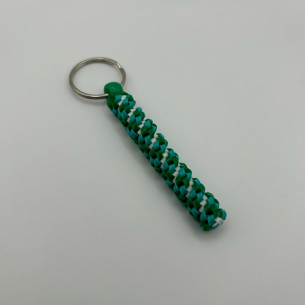 Turquoise Vert Blanc Twist Boondoggle Porte-clés | Porte-clés Rexlace multicolore | Lanière Gimp | Laçage en plastique