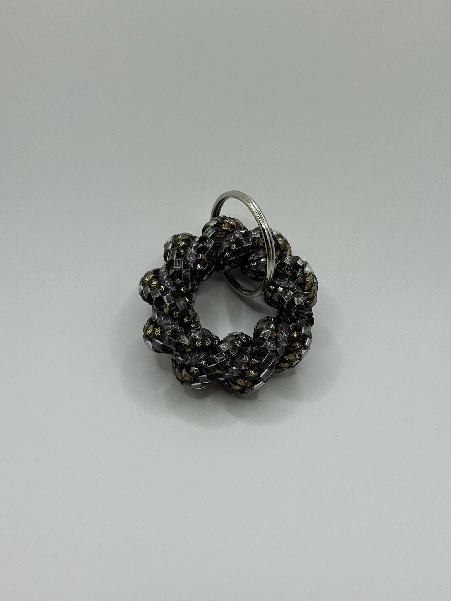 Bronze Clear Twist Circle Boondoggle Keychain Multicolor Rexlace
