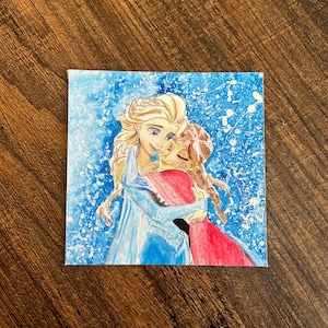 Frozen Sisters Anna and Elsa Watercolor Acrylic