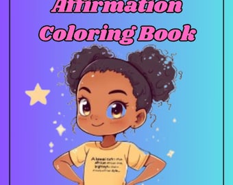 May include: A coloring book cover featuring a cartoon illustration of a Black girl with brown skin, blue eyes, and curly black hair. She is wearing a yellow t-shirt with the text "A real talk to the african american youth..." and blue jeans. The background is a gradient of blue and purple.