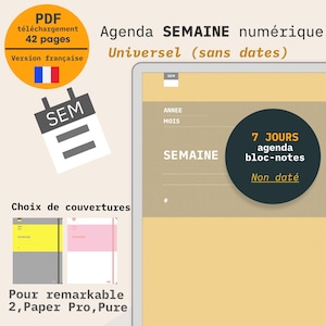 Agenda hebdomadaire pour reMarkable Paper Pro, iPad en français