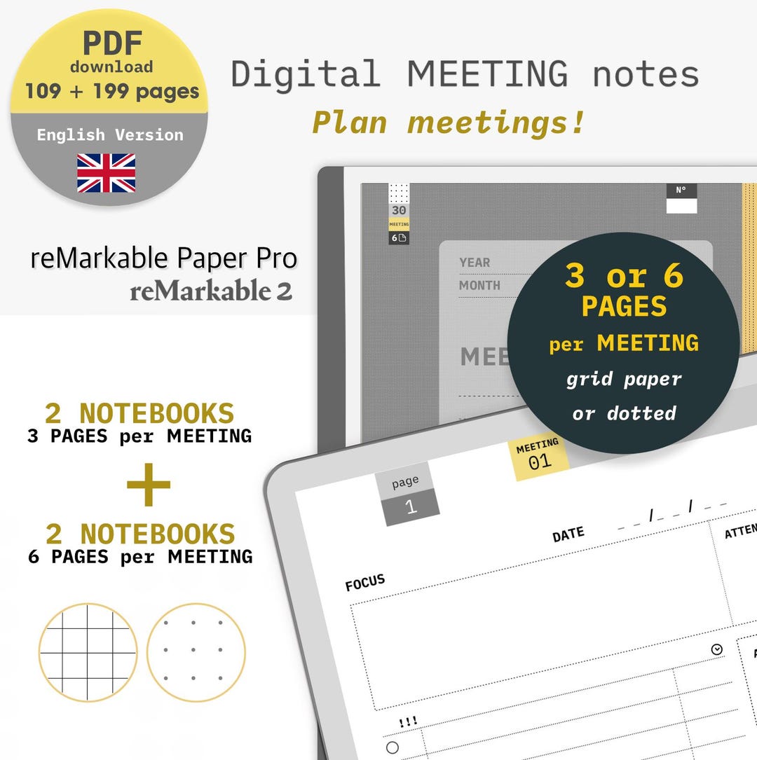 Meeting Notes Remarkable Paper Pro, Remarkable 2 - Etsy