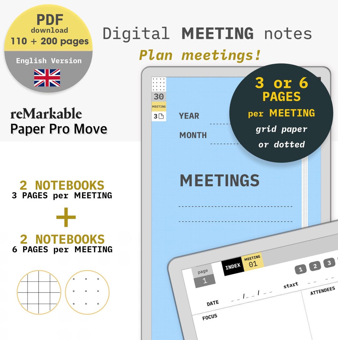 Meeting Notes Remarkable Paper Pro, Remarkable 2 - Etsy