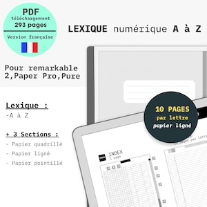 Digital notebook, lexicon and sections for reMarkable, tablette e-ink, iPad