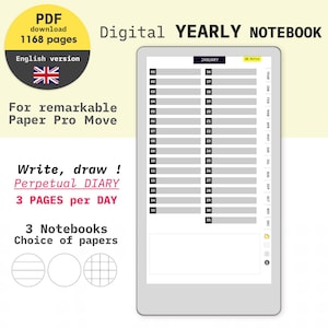Yearly notebook for remarkable paper Pro Move