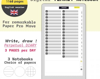 Yearly notebook for remarkable paper Pro Move