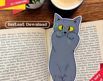 3Dプリント可能な猫のブックマーク - STL＆3MFファイル、かわいい子猫のデザイン、読書好きに最適