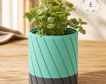 Self Watering Planter STL & 3MF File – 3D Printed Plant Pot with Reservoir, Table and Wall Mount