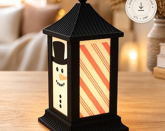 Christmas Lantern STL & 3MF File – 3D Printed LED Tealight Lantern with 6 Swappable Panels, Holiday Table Decor