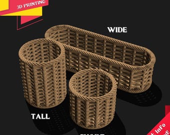 Woven Baskets - STL&3MF Files for 3D Printers, Ready to Print, Pencil Holder, 3D Print for Office, Office Gift, Wooden Print