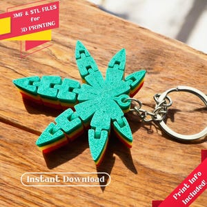 Articulated Canabis Keychain - STL&3MF Files, Ready to 3D Print, 3D Printable Keychain, Fidget Leaf, Marijuana Leaf Keychain, Rasta Keychain