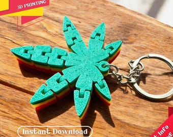 Articulated Canabis Keychain - STL&3MF Files, Ready to 3D Print, 3D Printable Keychain, Fidget Leaf, Marijuana Leaf Keychain, Rasta Keychain