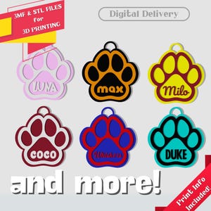 Personalized Pet Paw Tag - 3D Printer STL & 3MF Files