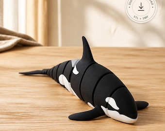 Articulated Orca STL & 3MF File – Print in Place Flexi Killer Whale Fidget Toy, Ocean Animal Gift