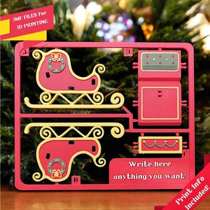 Kerstsleekaartenset - STL- en 3MF-bestanden voor 3D-printers, klaar om af te drukken, kerst DIY-speelgoed, verrassingen en cadeaus voor kerst, kleurmodel