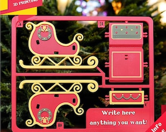 Christmas Sleigh Card Kit - STL&3MF Files for 3D Printers, Ready to Print, Christmas DIY Toy, Surprises and Gifts for Christmas, Color Model