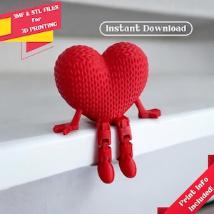 Articulated Heart Buddy - STL&3MF Files, Ready to 3D Print, Mother's Day, Women's Day, Suprise, Valentine's Day, Gift,Cute Heart Sitting Toy