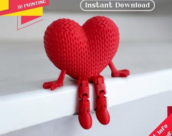 Articulated Heart Buddy - STL&3MF Files, Ready to 3D Print, Mother's Day, Women's Day, Suprise, Valentine's Day, Gift,Cute Heart Sitting Toy