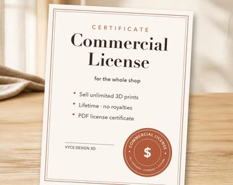 Whole Shop Commercial License for 3D Print Files, Sell Unlimited Prints of All Current and Future VYCE Designs, Lifetime License