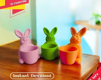 Easter Bunny Egg Holder - STL & 3MF Files for 3D Printers, Ready to Print, 3D Printable Easter Decor, Bunny Egg Cup