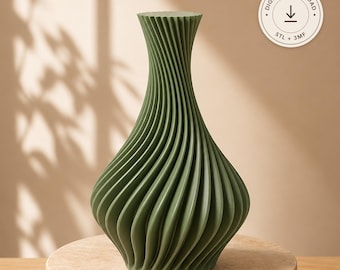 Spiral Vase STL & 3MF File – Modern Twisted Vase for 3D Printing, Vase Mode Home Decor
