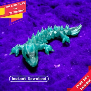 Articulated Skeleton Dragon STL -  STL & 3MF Files for 3D Printers, Ready to Print, Poseable Toy, Fantasy Dragon, Fidget 3D Print Toy