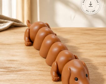 Articulated Dog STL & 3MF File – Print in Place Flexi Dachshund Toy, Dog Lover Gift