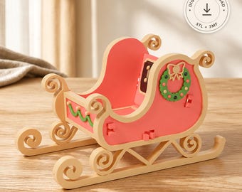 Christmas Sleigh Card Kit STL & 3MF File – 3D Printed Christmas Card and Santa Sleigh Decoration