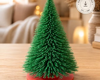 Realistic Christmas Tree STL & 3MF File – Mini 3D Printed Tree with Base and Star, 1/12 Dollhouse Scale