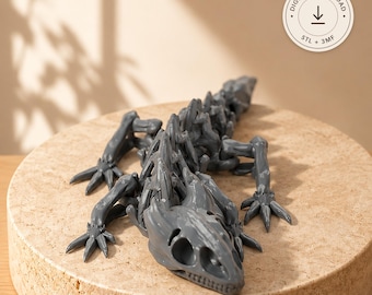 Articulated Skeleton Lizard STL & 3MF File – Print in Place Flexi Bone Lizard, Halloween Fidget