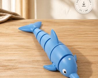 Articulated Dolphin STL & 3MF File – Print in Place Flexi Dolphin Toy, Ocean Animal Gift