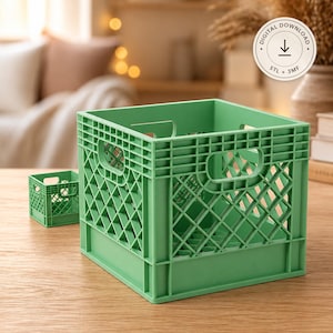 May include: A light green plastic storage crate with a diamond-patterned lattice design and integrated handles, accompanied by a smaller matching miniature crate. A circular badge displays the text DIGITAL DOWNLOAD STL + 3MF.