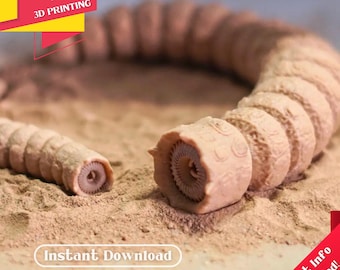 Articulated Sandworm Dune - STL&3MF Files, Ready to Print, Articulated Worm 3D Print Model, Fidget Toy Creature, Desert-Inspired Design