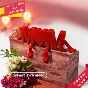 Decoração de MOM articulada - Arquivos STL e 3MF, Pronto para imprimir, Impressoras 3D, Presente de Dia das Mães com impressão 3D, Letra de coração, Brinquedo de personagem articulado