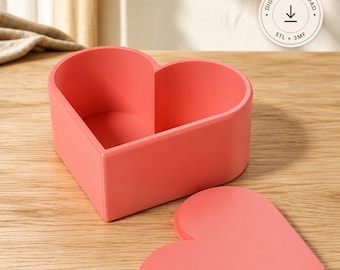 Heart Box STL & 3MF File – 3D Printed Heart Gift Box with Lid, Valentine's Day and Jewelry Box