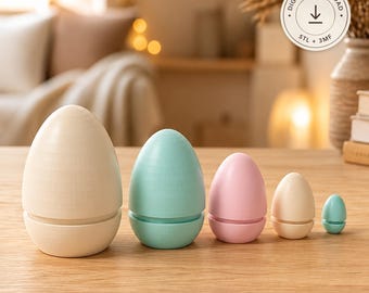 Matryoshka Easter Eggs STL & 3MF File – 5 Nesting Eggs, 3D Printed Easter Surprise