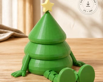 Poseable Christmas Tree STL & 3MF File – Articulated Christmas Tree Toy with Star, Holiday Decor