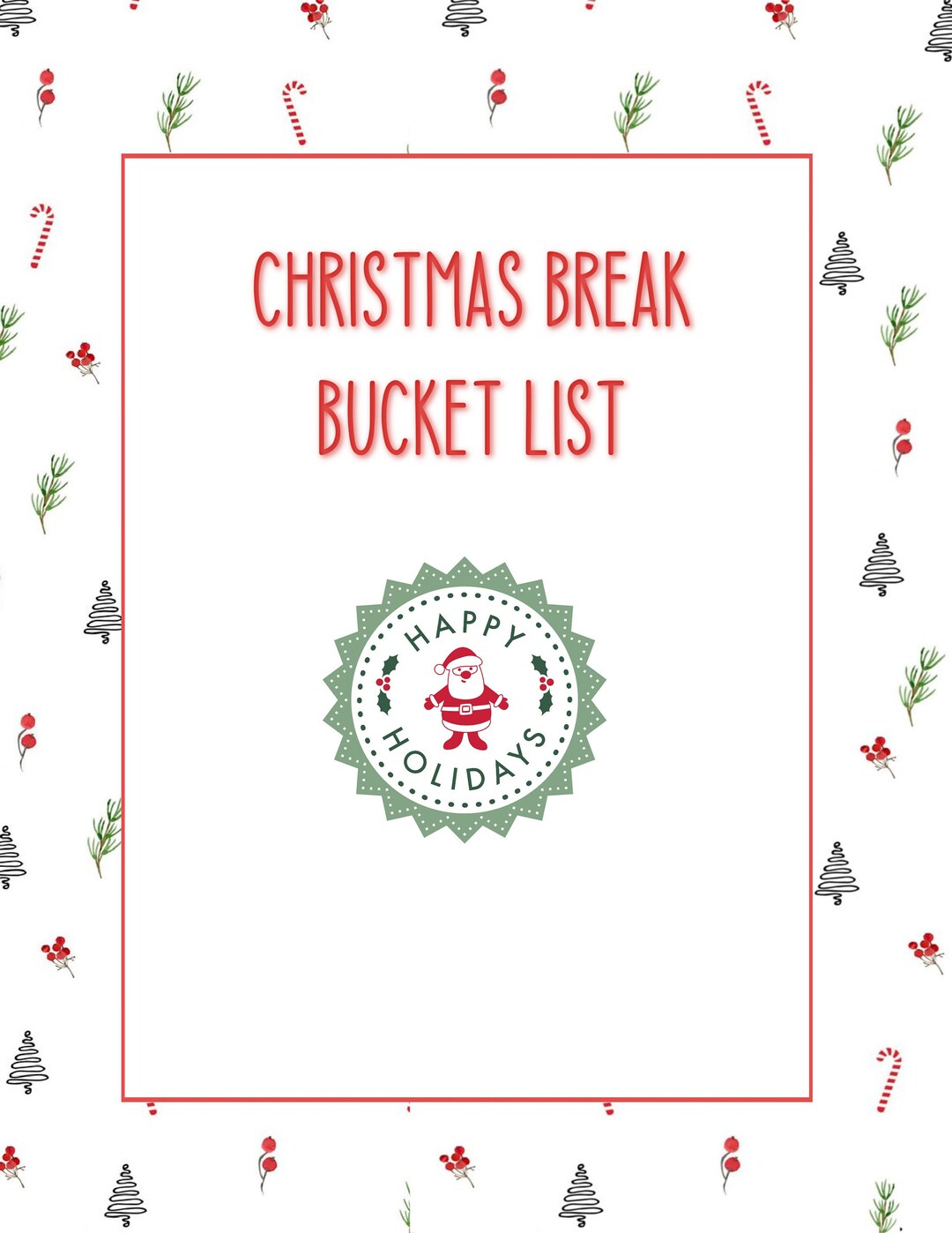 Christmas Bucket List Printable Etsy