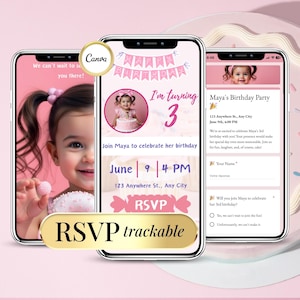 Aanpasbare verjaardagsuitnodiging voor kinderen - Digitale Canva-kaart - Klikbare en traceerbare RSVP - Online formulier voor alle leeftijden