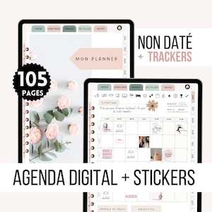 Undated French Planner, Trackers, Hyperlinked Digital Planner for GoodNotes, Undated French Digital Agenda Planner